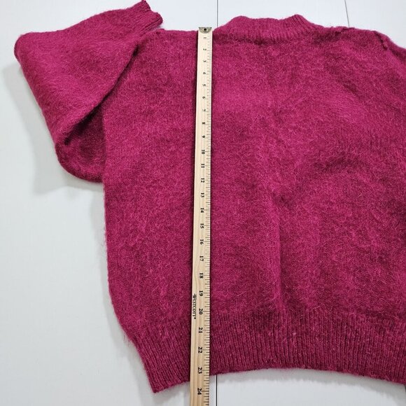 Unbranded Handknit Sweater Women M/L Fucsia LS Mock Neck Embellished Boho Preppy - Picture 6 of 11